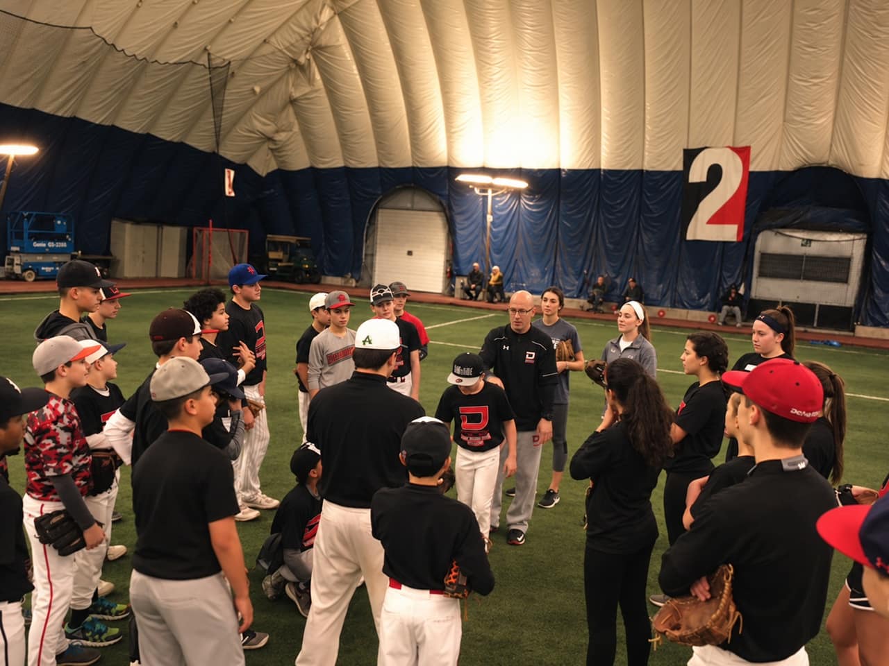 Lou talking to a group of players on the Superdome turf